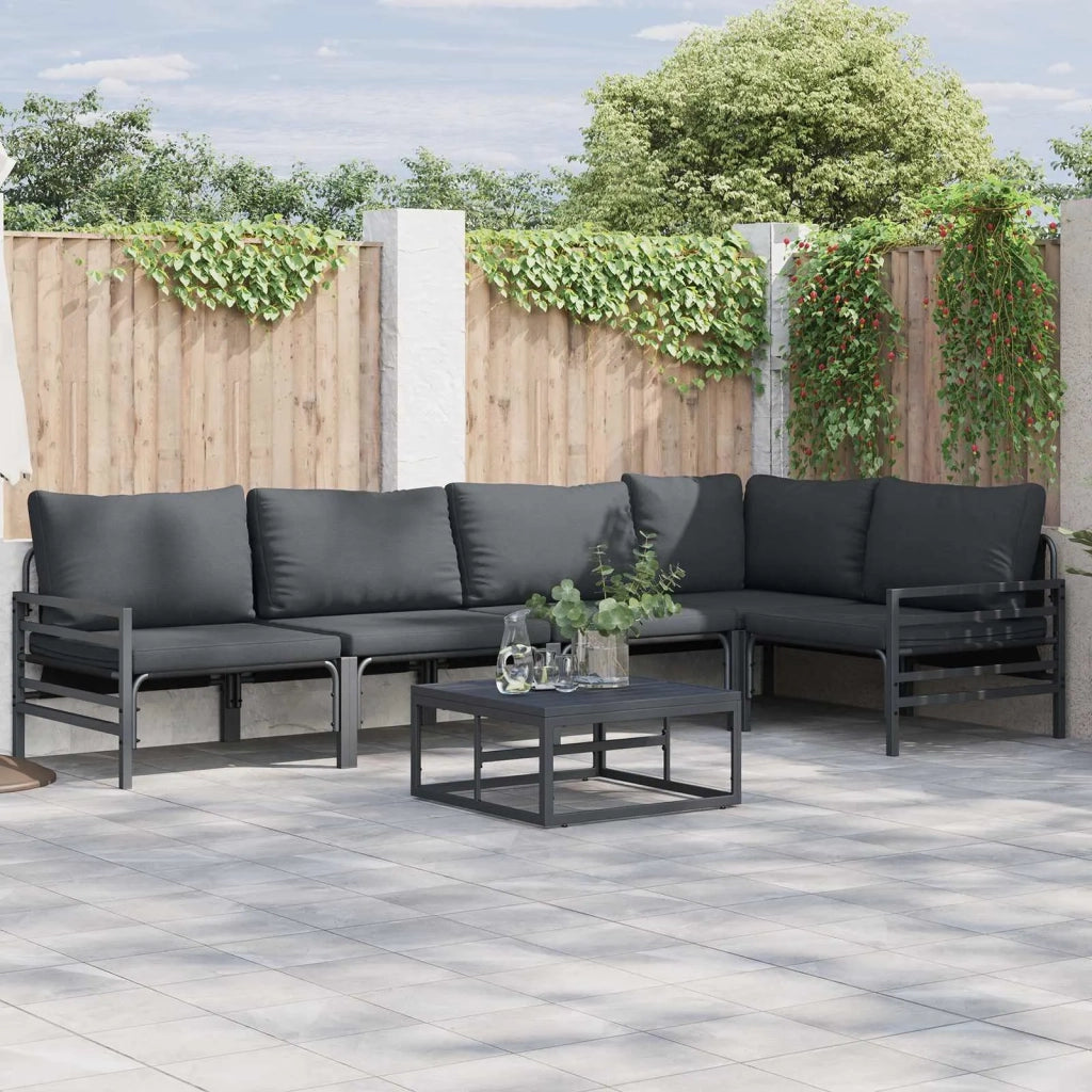 Set Divano da Giardino con cuscino 5 pcs Nero Acciaio 3378988