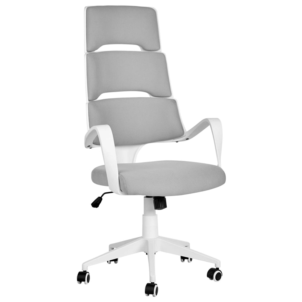 Sedia ufficio in materiale sintetico bianco e grigio struttura in metallo schienale regolabile e girevole ufficio