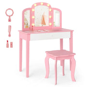 Toeletta per bambini 2 in 1 di design 70 x 34 x 95,5 cm con specchio staccabile e illuminazione LED regolabile in MDF rosa 20_0018892