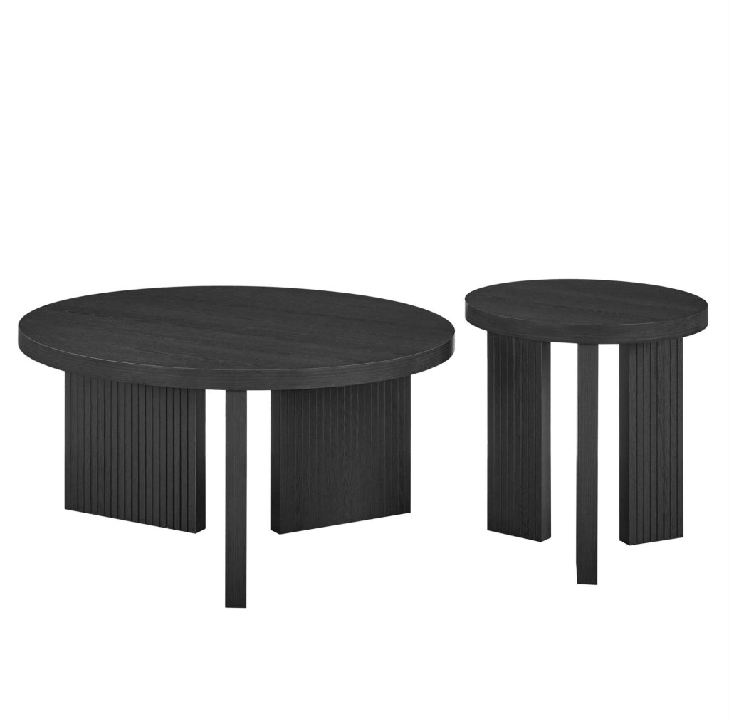Set di 2 tavolini da salotto con struttura scanalata in MDF nero