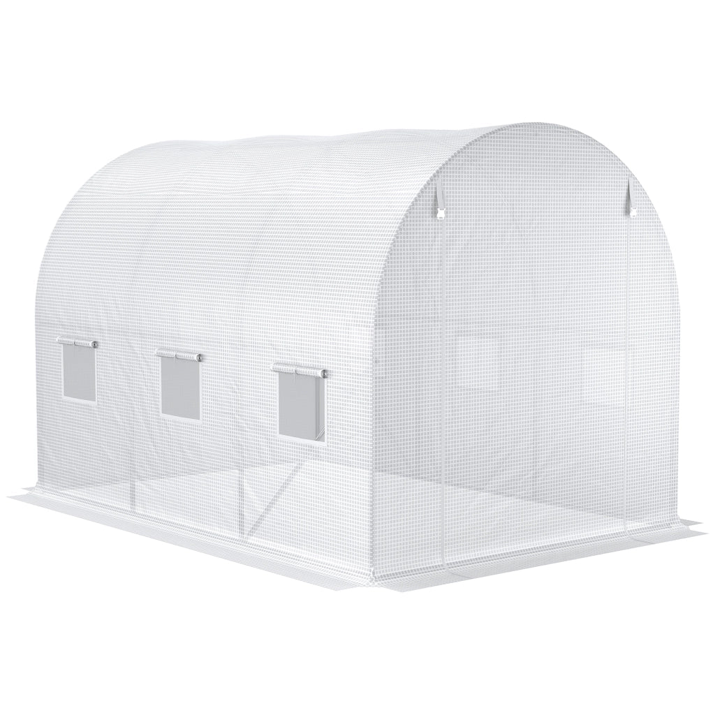 Telo per Serra 3x2x2 m con 6 Finestre Porta Avvolgibile e Bordi Interrati in PE Bianco