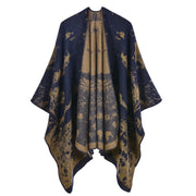 Nuovo scialle/mantella in jacquard di cashmere alla moda con spacchi, spesso e ampio, da donna.