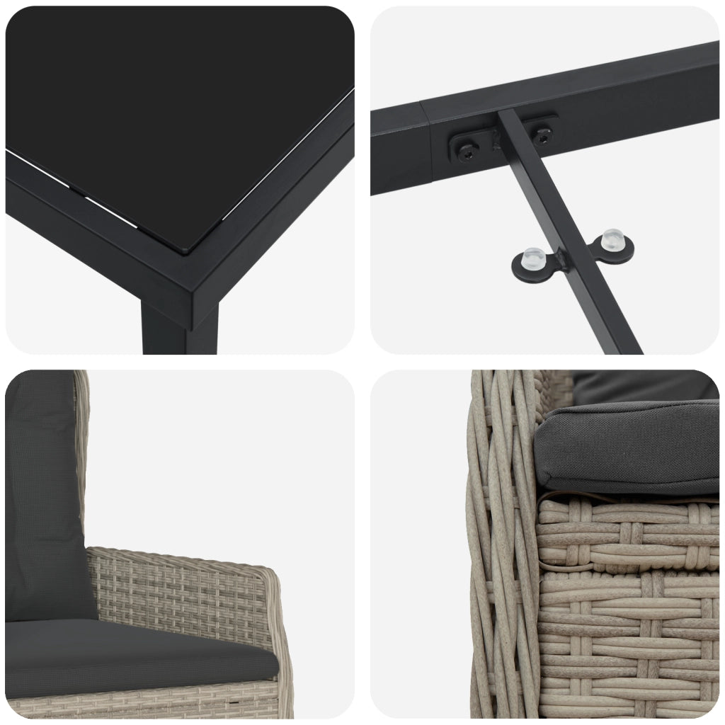 Set da Pranzo da Giardino  7 Pezzi Grigio Chiaro Polyrattan