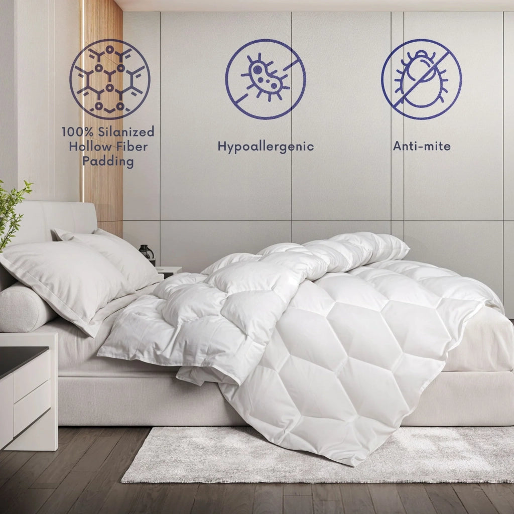Piumino Invernale 140 x 200 cm da 400 gr | Morbida e Calda Imbottitura in Ovatta Soft | Piumone Trapuntato in Microfibra Anallergica Bianca | Piumino Letto Singolo