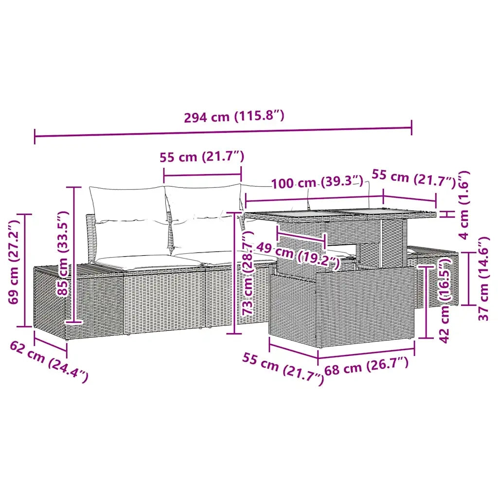 Set da Pranzo per Giardino con cuscino 5 pcs Nero e Crema 3349893