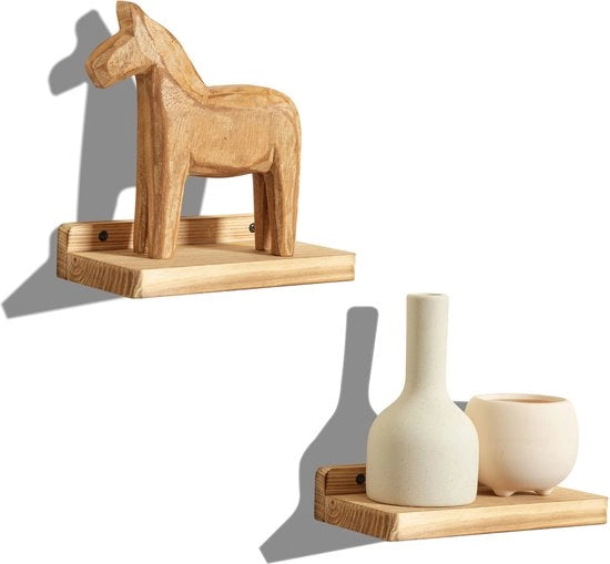Set di assi da parete fluttuanti, 2 pezzi, legno naturale, pannello da parete mini da 30 cm, display per piante decorativo, oggetto da collezione, da installare nei angoli della cucina/bagno, mobiletto decorativo da appendere.