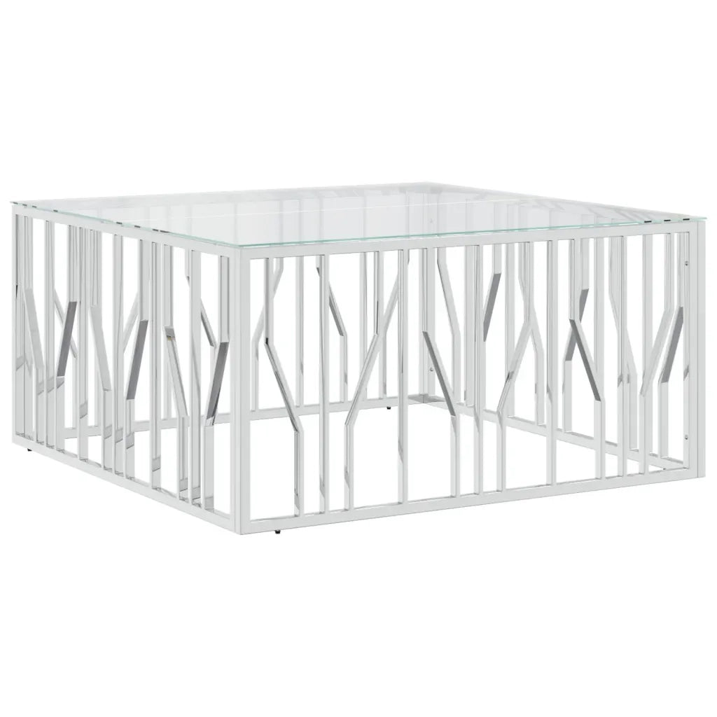 Tavolino da salotto | Tavolino da caff¨¨ | Tavolino da Soggiorno 100x100x50 cm in Acciaio Inox e Vetro