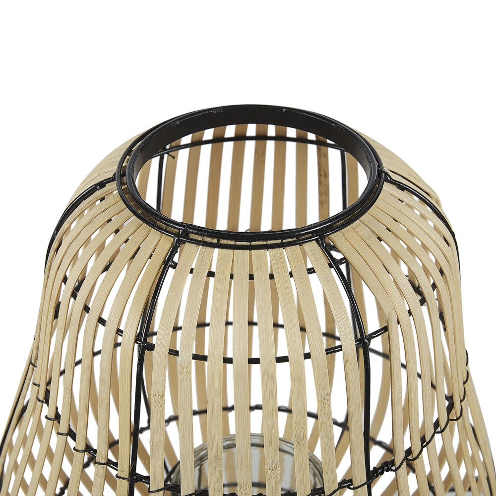Lanterna in legno di salice marrone chiaro 44 cm con decorato portacandele in piedi