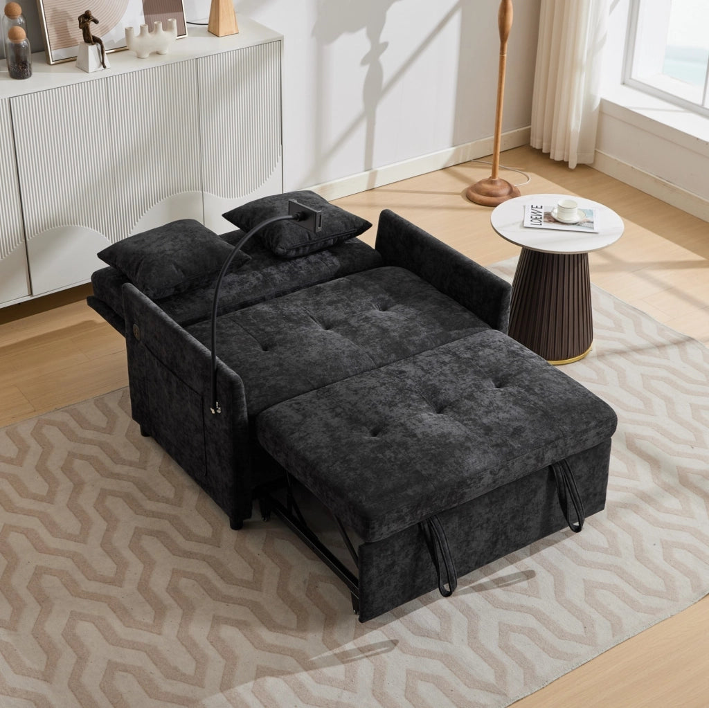 DIVANO Imbottito con USB e Porta Tablet 109x72x83,5 cm Nero