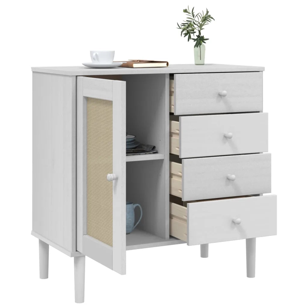 Credenza SENJA Aspetto Rattan Bianco 80x40x80 cm Massello Pino 358038