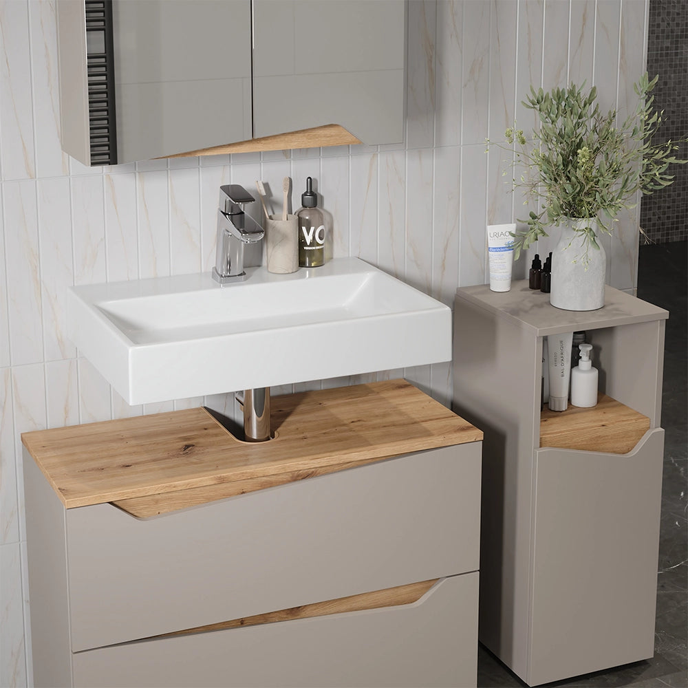 Vicco Set di mobili da bagno Greige/Artigianale 3 parti con cabinet midi