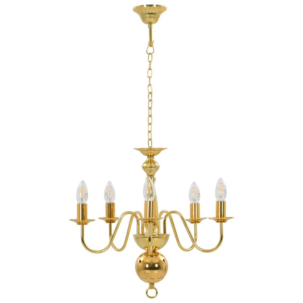 Lampadario classico dal design elegante 50 x 45 cm che crea un'atmosfera morbida e accogliente. 5 lampadine E14 in metallo color oro. 02_0046423