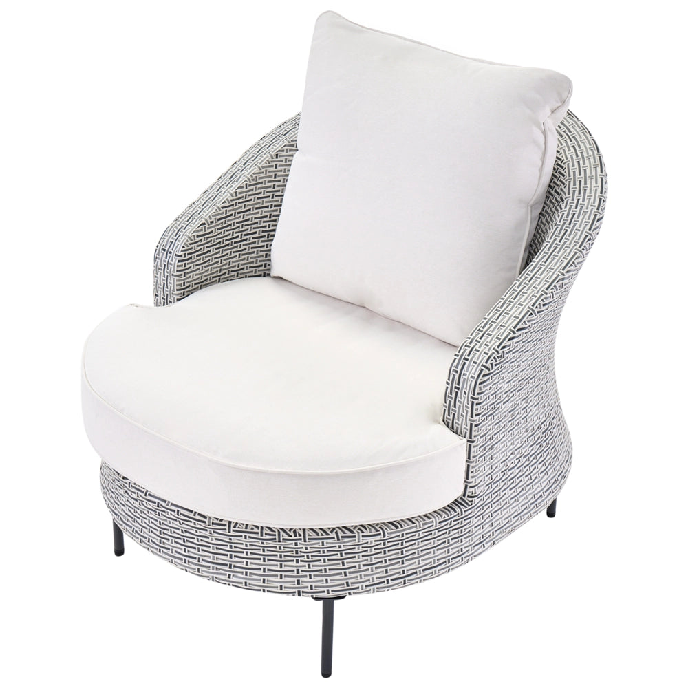 Poltrona da giardino in rattan in vimini grigio con poggiapiedi esterno giardino stile boho