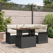 Set divano da giardino a 5 pezzi con cuscini in rattan nero e poliestere