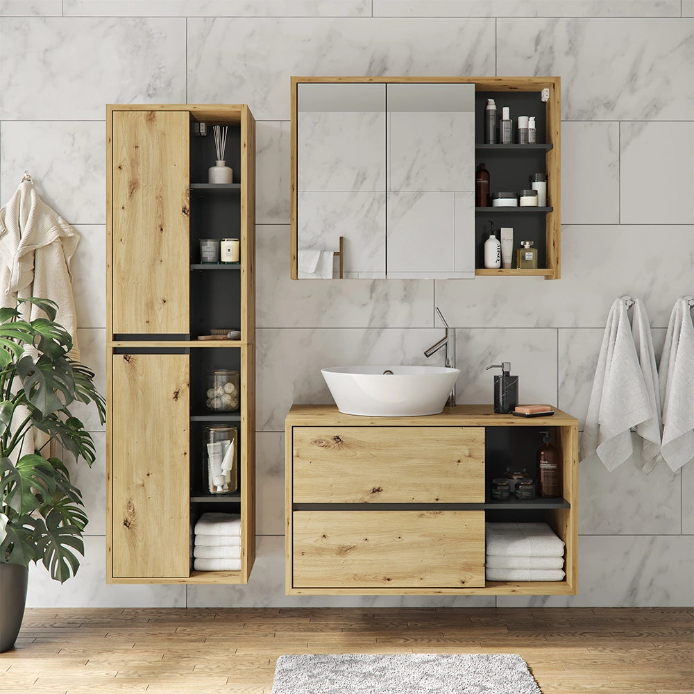 Vicco Specchio contenitore bagno Rovere/antracite 100 x 75 cm