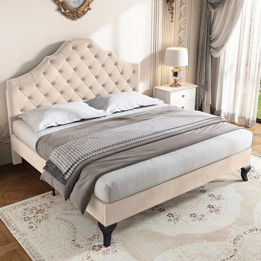 Letto 140x190 in velluto - Xylo - Schienale regolabile, colore beige