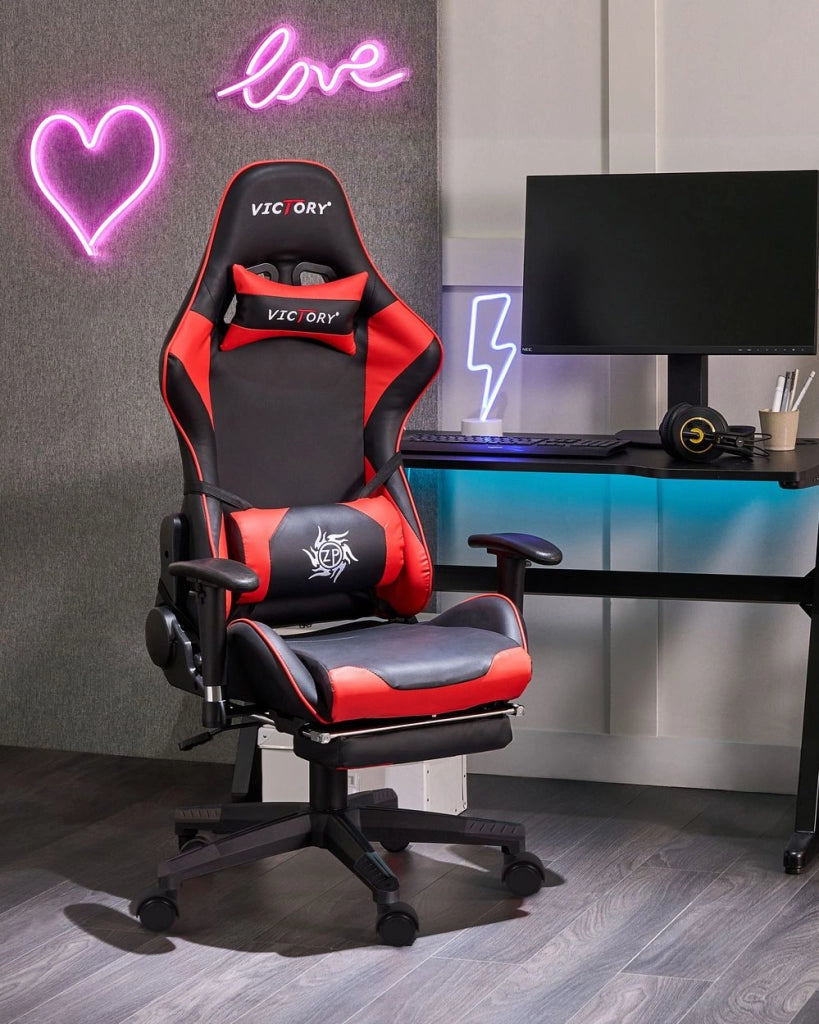 Sedia Gaming Nero Rosso Ecopelle Girevole Regolabile Braccioli e Poggiapiedi Regolabile in Altezza Moderna
