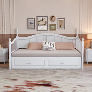 Letto estraibile singolo 90×190 cm e 180×190 cm con 2 cassetti e rete; senza materasso; legno; bianco