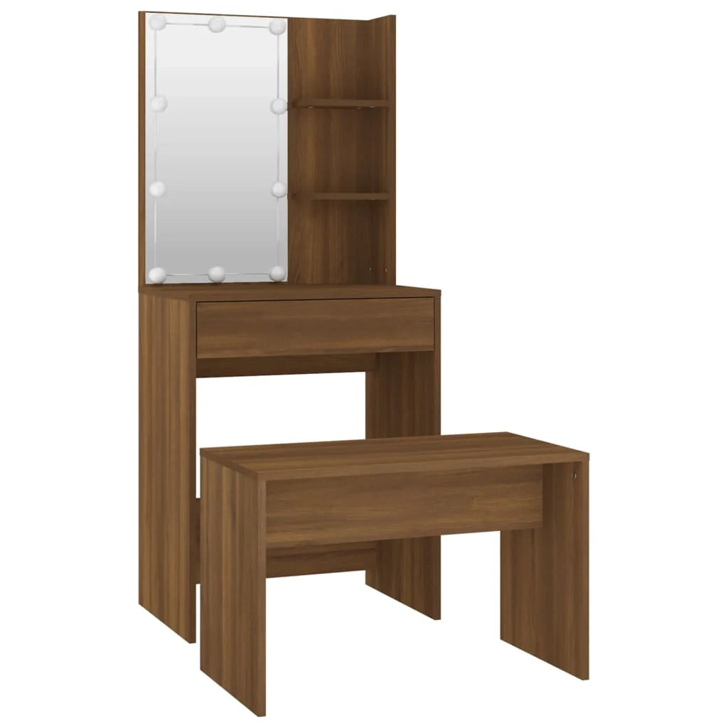 Set da toeletta con illuminazione a LED 60 x 40 x 140 cm rovere marrone legno ingegnerizzato 02_0006240