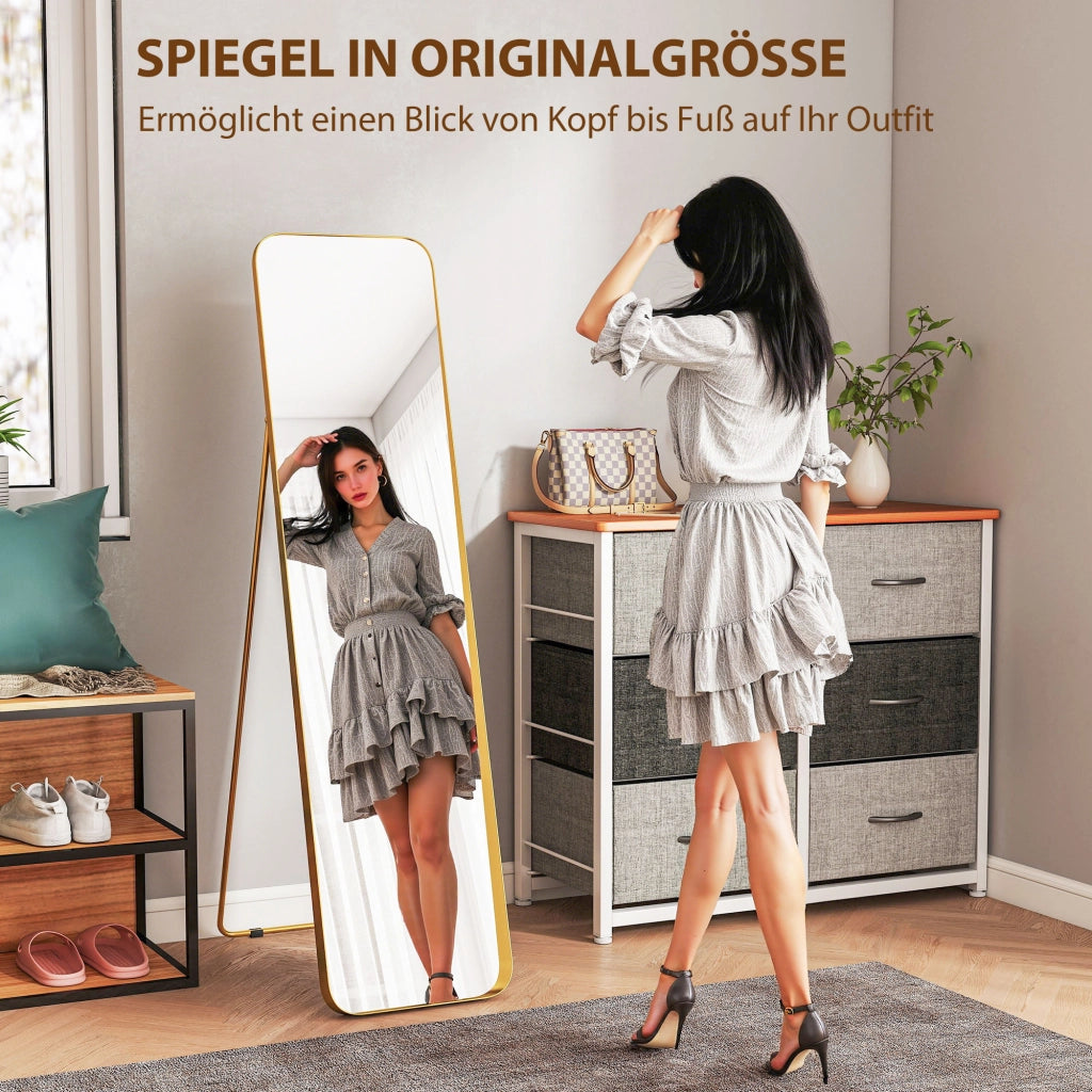 Specchio a figura intera ¨C zephmum ¨C freestanding, inclinabile, metallo, MDF, 160x40 cm, oro