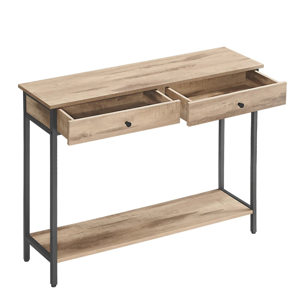 Consolle tavolo da ingresso tavolino con 2 cassetti struttura in acciaio per ingresso camera da letto soggiorno stile industriale marrone rustico e nero 12_0007513