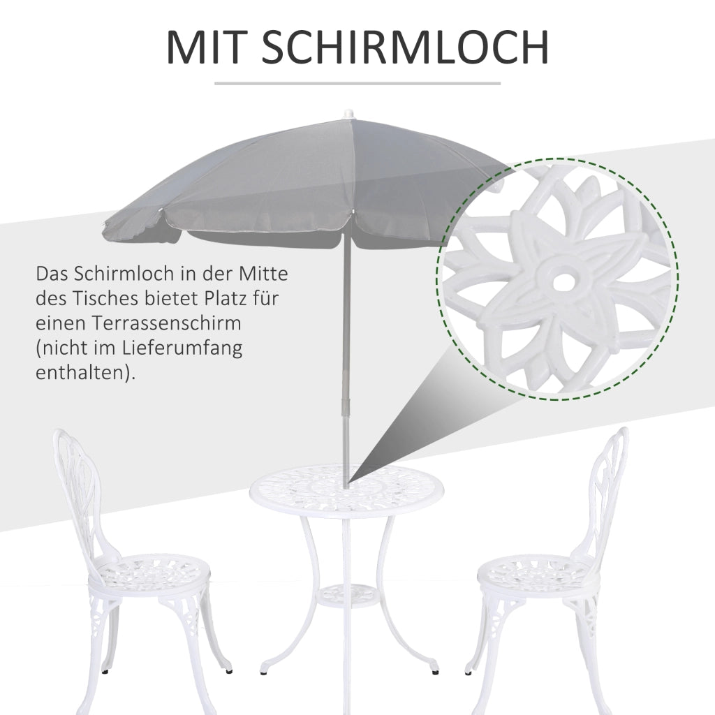 Set Giardino per 2 Persone 1 Tavolo+2 Sedie ¨C Zephmum ¨C Bianco Aluminium