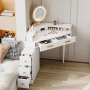 Scrivania Angolare Toeletta con Specchio LED e 5 Cassetti ¨C MINIMAL ¨C Bianco 105.5x75x120 cm