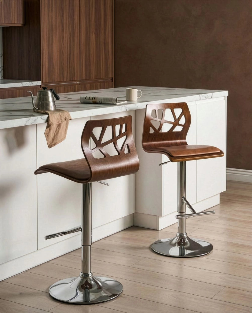 Set di 2 sgabelli da bar in ecopelle marrone e argento Girevole Alzata a Gas Regolabile in Altezza Moderno