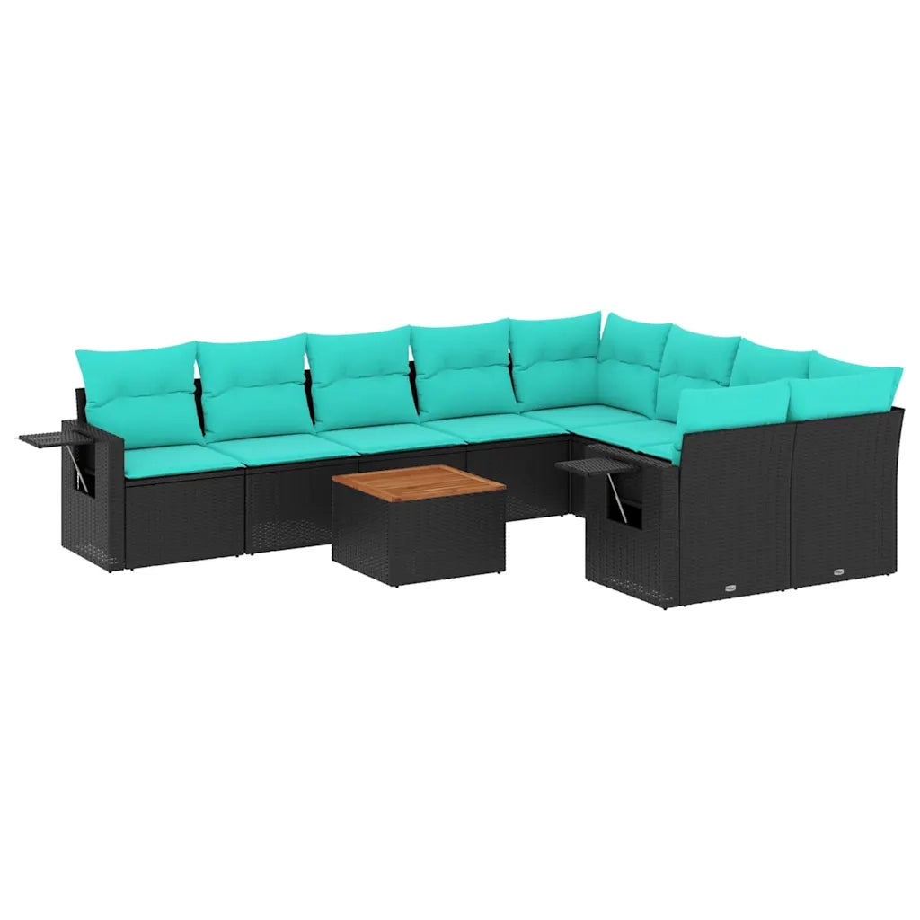 Set Divani da Giardino 10 pz con Cuscini Nero in Polyrattan 3224720