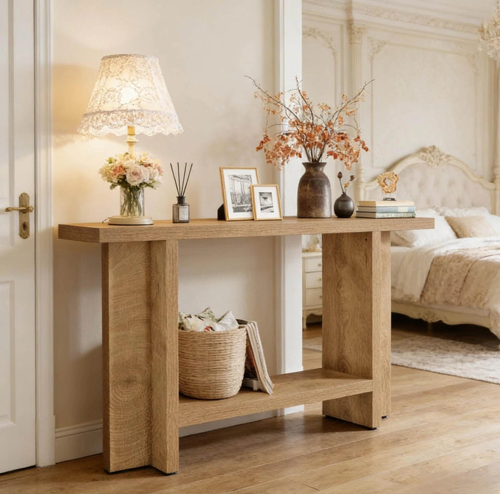 Tavolo consolle a 2 ripiani in MDF 150 x 30 x 80 cm marrone