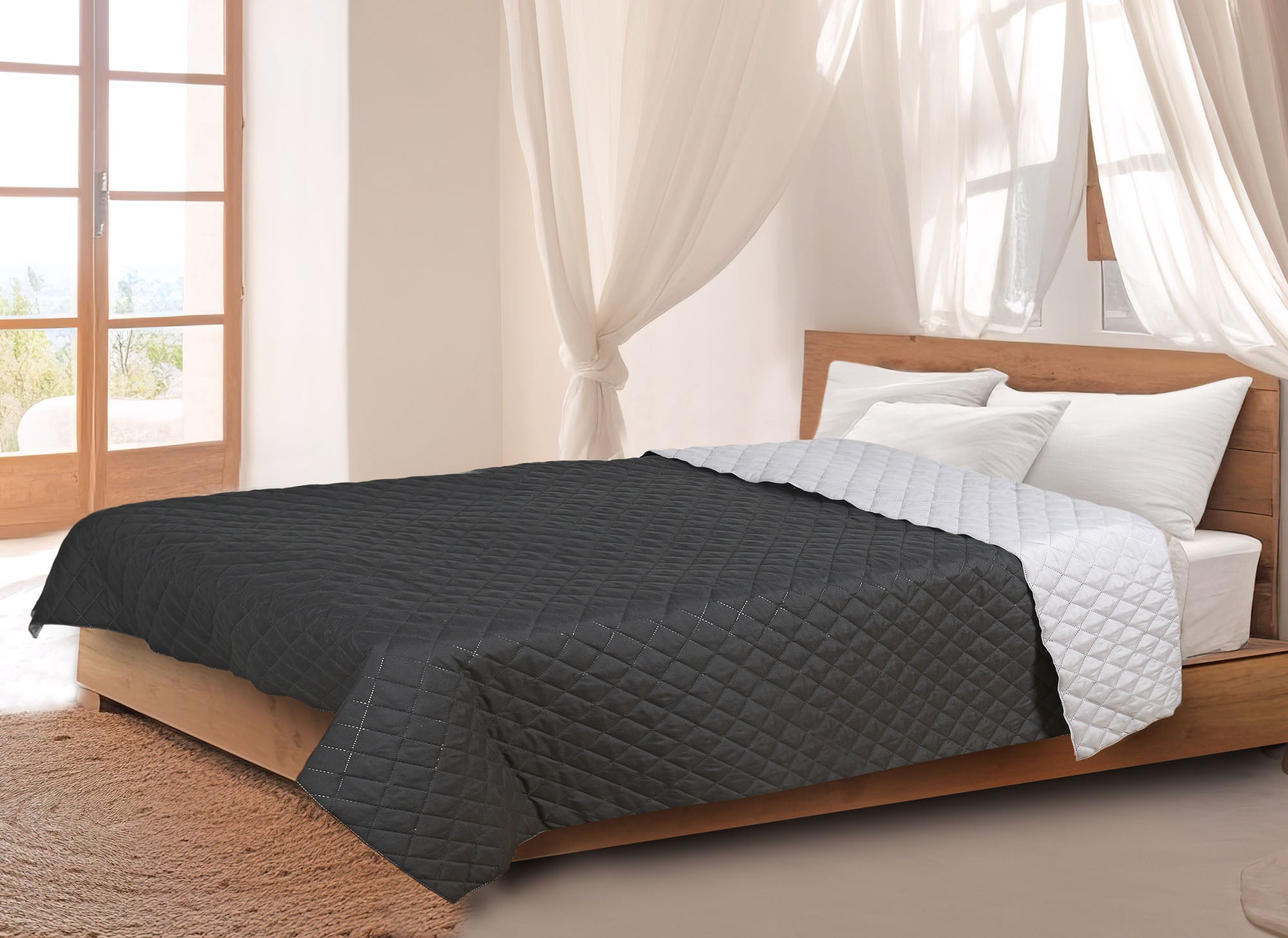 AIO FACTORY Copriletto Ultrasuoni 220x240 cm Personalizzabile Grigio Nero Cuscino