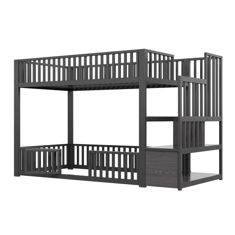 Letto a Castello con Vano Contenitore e LED ¨C Xylo ¨C Nero 90x200