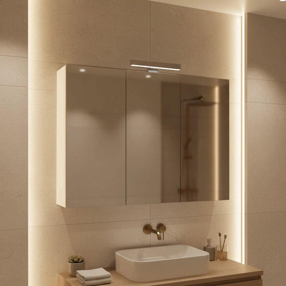 Specchiera bagno Favignana 90x68 cm con 3 ante a specchio contenitore e struttura bianca