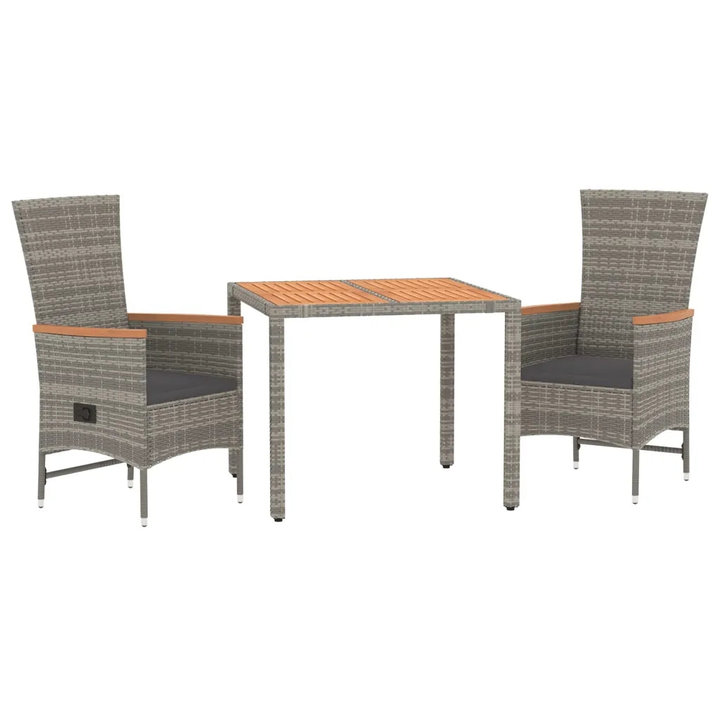 Set da Pranzo da Giardino 3 pz | Set Salotto da Giardino con Cuscini in Polyrattan Grigio