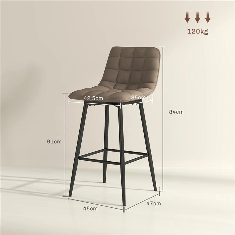SET 2 SGABELLI DA CUCINA STILE NORDICO IN TESSUTO EFFETTO VELLUTO E METALLO 45X47X84 CM MARRONE