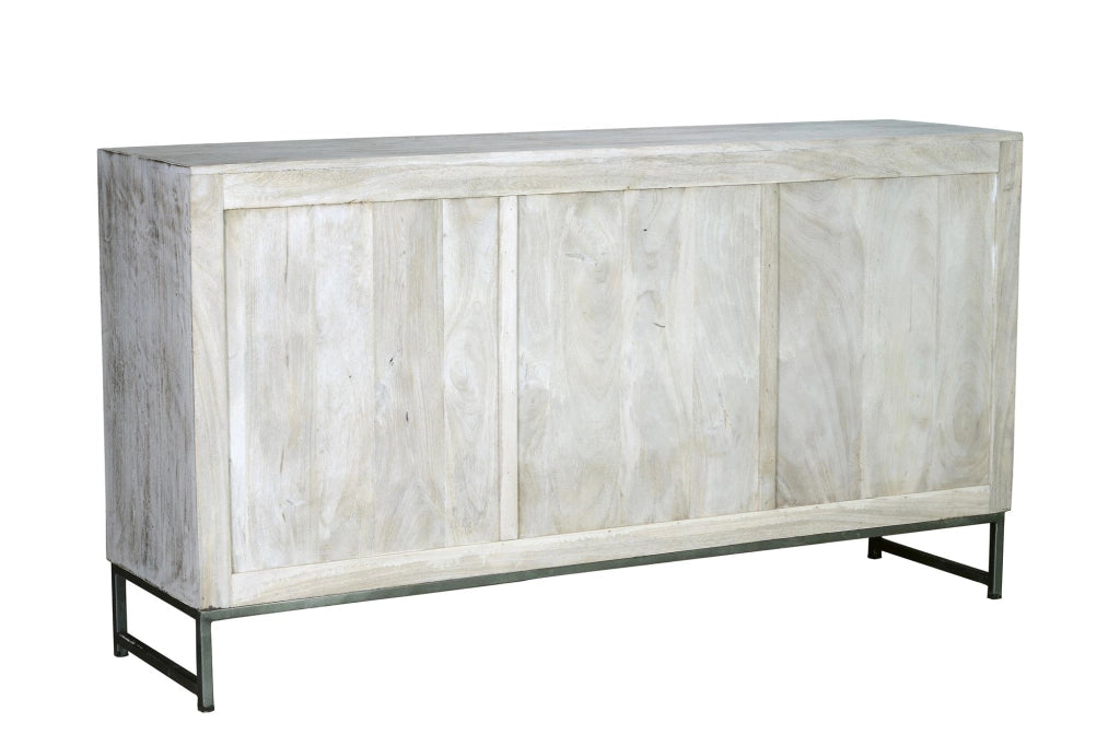 Credenza a 2 ante e 3 cassetti in massello di mango intagliato