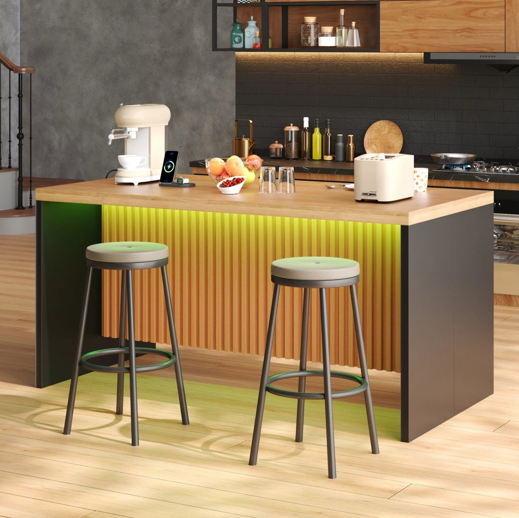 Isola cucina industriale con LED, prese USB e piano 155 cm