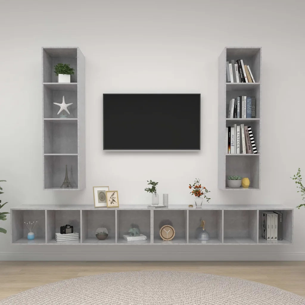 Mobile TV a Parete 4 pz Grigio Cemento in Legno Multistrato 3079893