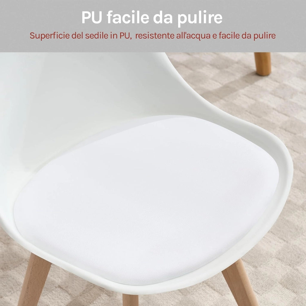 Sedie da Pranzo Set di 2, Sedie Cucina Girevoli con Imbottite Moderne, per Sala da Pranzo, in Legno Massello e Pelle Sintetica, Bianco