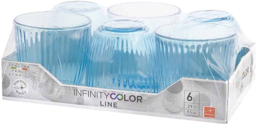 BORMIOLI LINE 6 BICCHIERI PER ACQUA IN VETRO BLU 290 ML