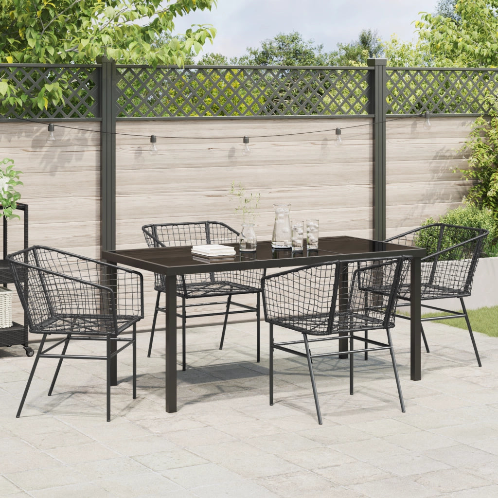 Set da Pranzo da Giardino 5 Pezzi in Polyrattan Nero