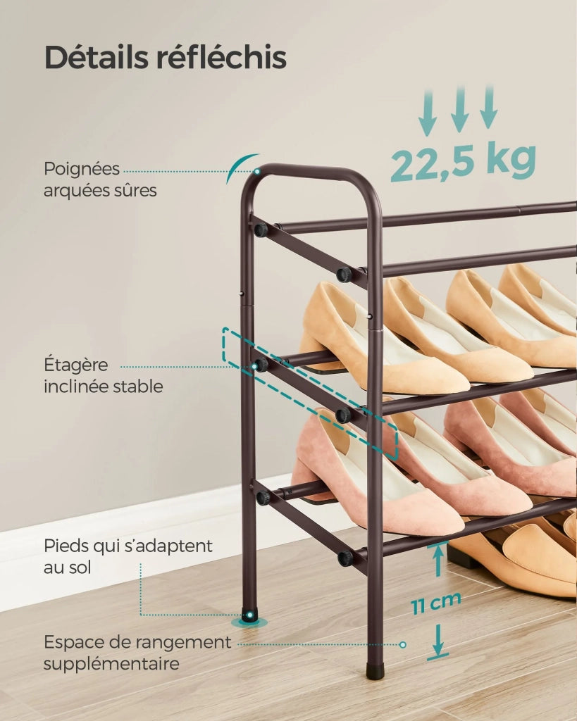 Scarpiera a 2 ripiani regolabile 23 x 58 x 42 cm per scarpe per ingresso armadio facile montaggio metallo marrone 12_0005462