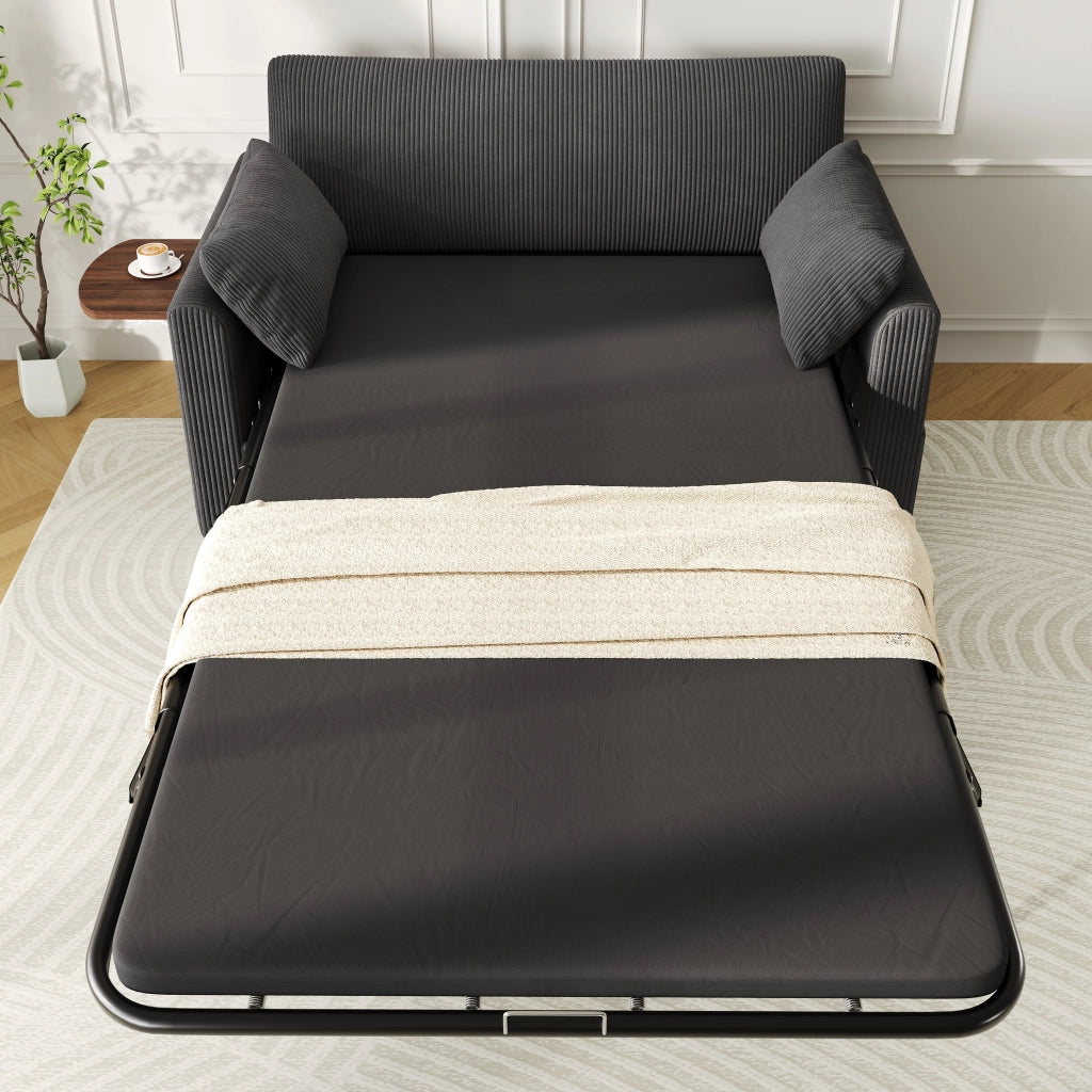Divano letto 2 posti con funzione letto USB e USB-C, tavolino pieghevole, Corduroy, Grigio