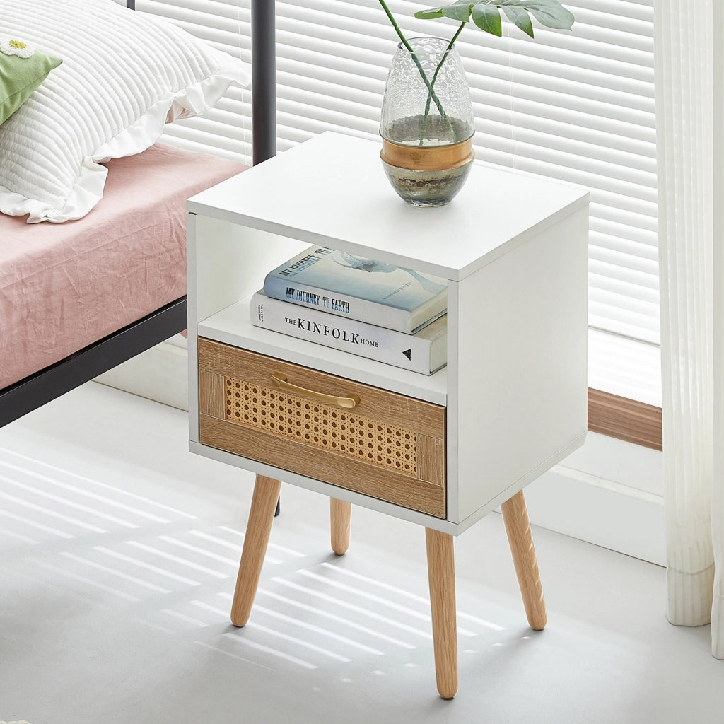 Comodino con 1 cassetto; in MDF; per camera da letto e soggiorno; bianco; 55×40×30 cm