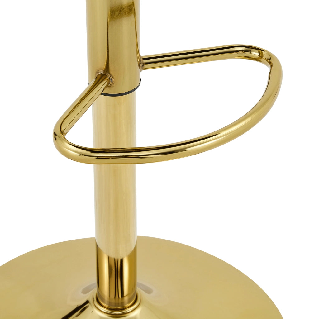 Sgabello da bar 62-83 cm, girevole 360°, schienale, poggiapiedi, PU bianco e metallo oro