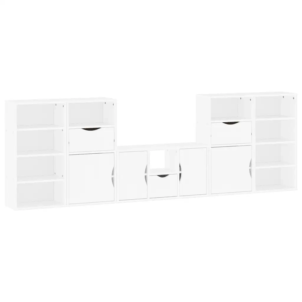 Mobile TV 5 pz con Contenitore ODDA Bianco in Legno di Pino