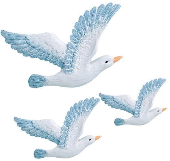 Decorazione da Parete Marina - 3 Pezzi Ornamenti Uccelli Marini - Hars Decorazione da Parete - Stile Mediterraneo - Statue di Gabbiani Sospesi - 24,5x13x7cm