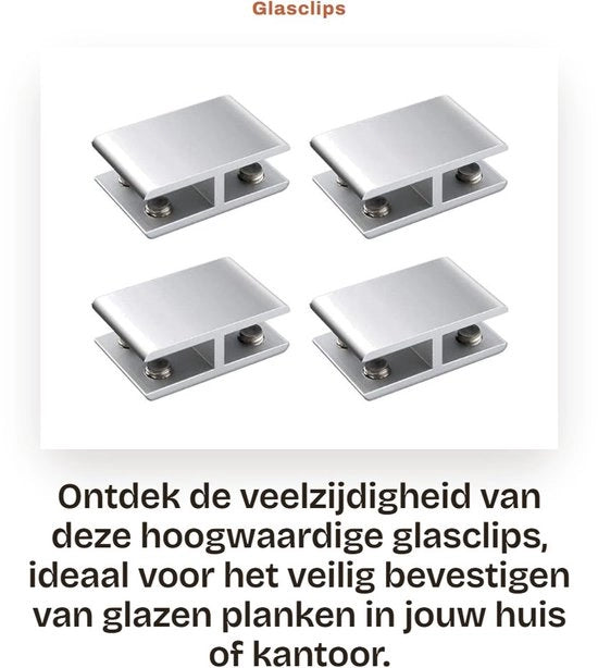 Clip per vetro doppio lato - Beugel per vetro in alluminio - Design anti-scivolamento - Adatto per vetro spesso 10-12 mm - Facile da installare - Duraturo e inox - Beugel per vetro.