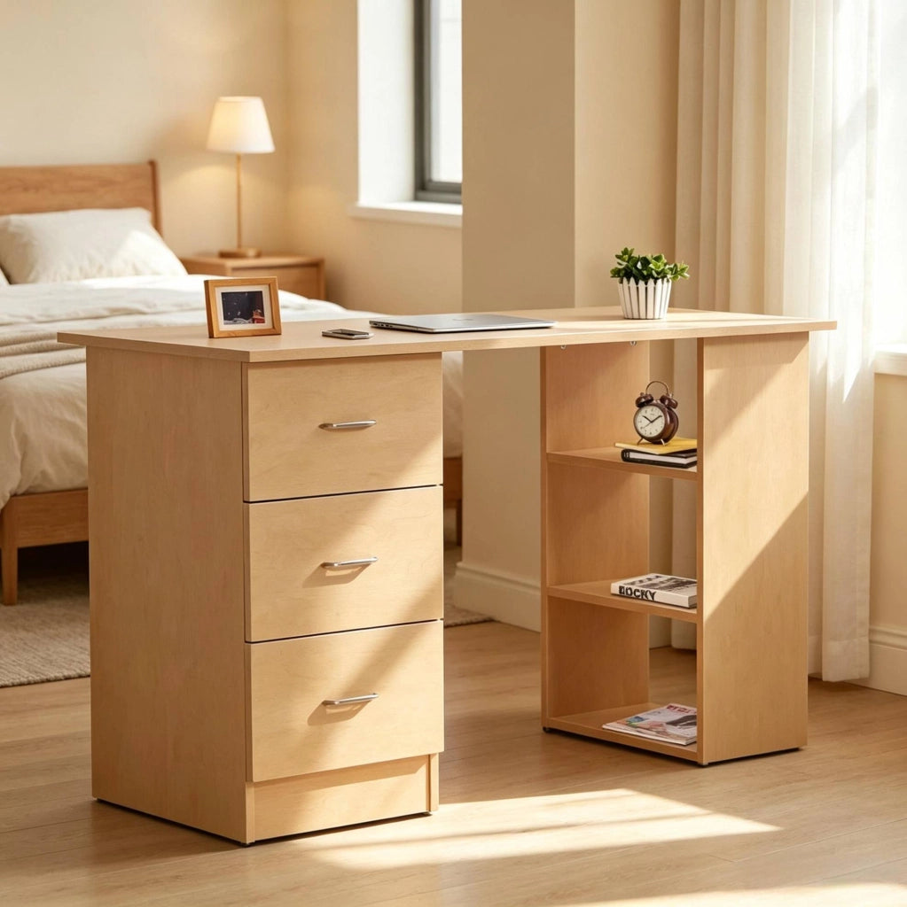 Scrivania per computer in MDF effetto legno con 3 cassetti