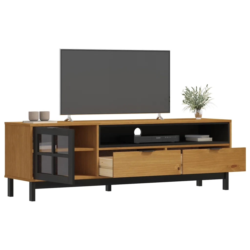 Mobile TV-Credenza per TV FLAM 158x40x50 cm Anta in Vetro Massello di Pino